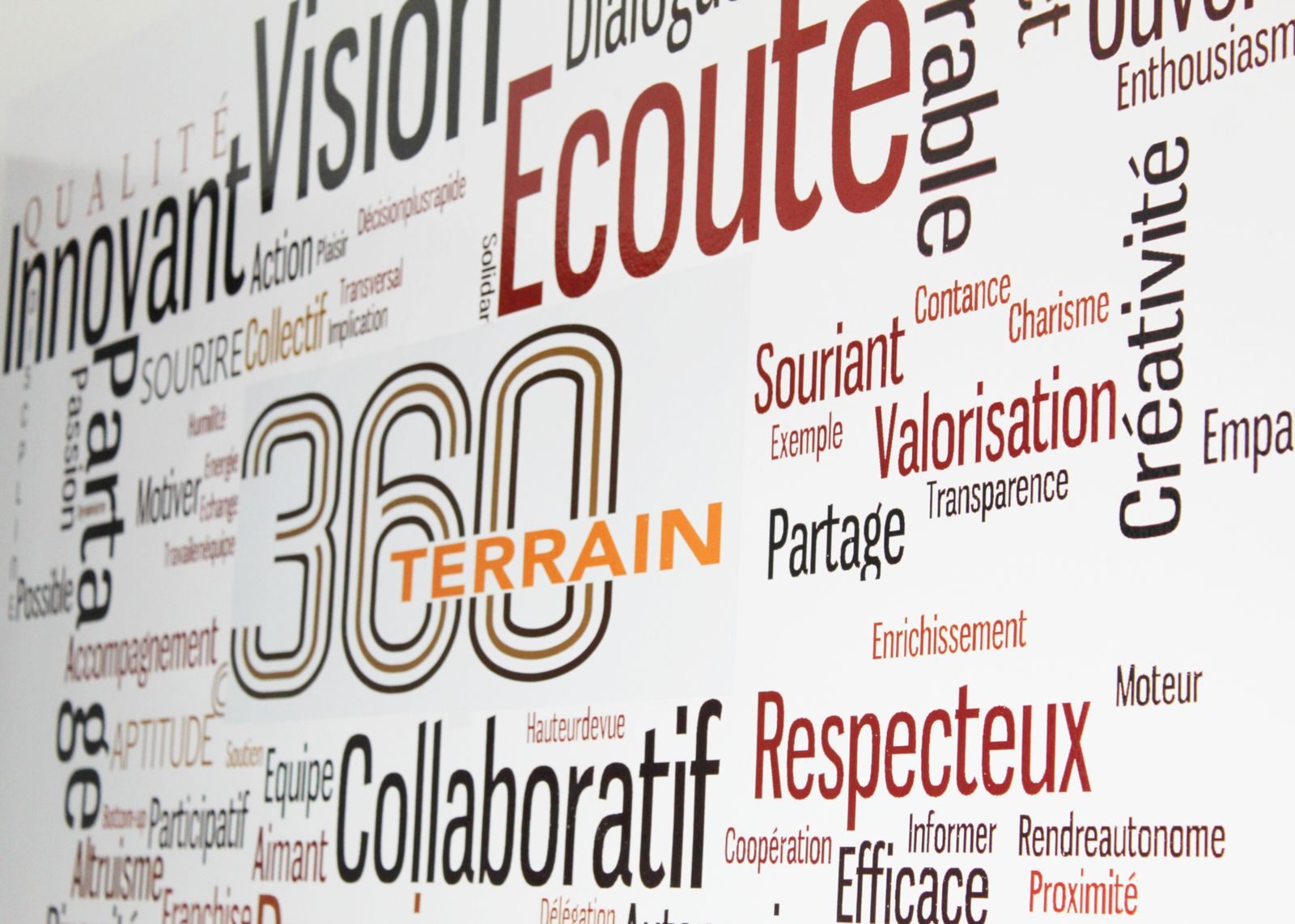 Mur de valeurs du centre, avec le logo Terrain 360
